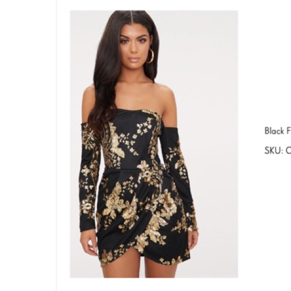Black floral sequin dress